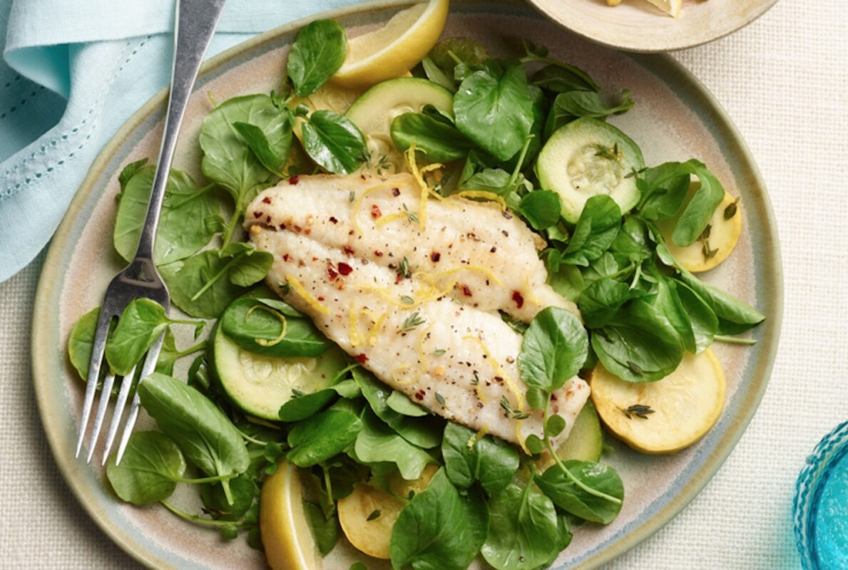 Turbo with Watercress and Zucchini