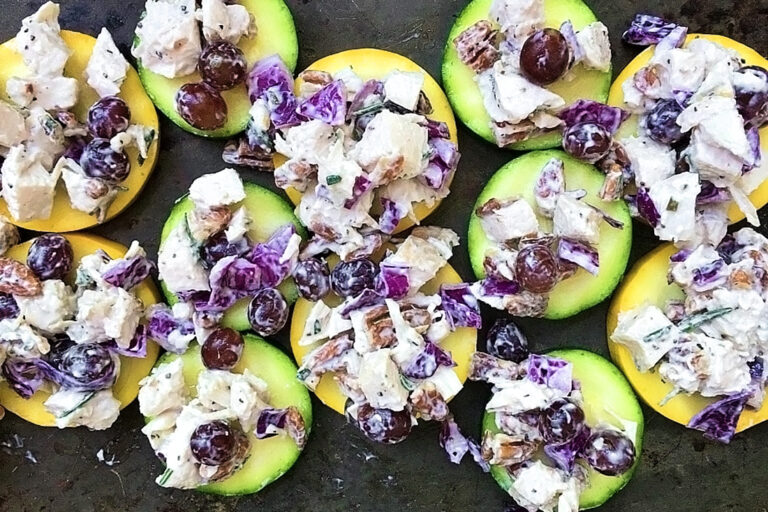 chicken salad on zucchini rounds