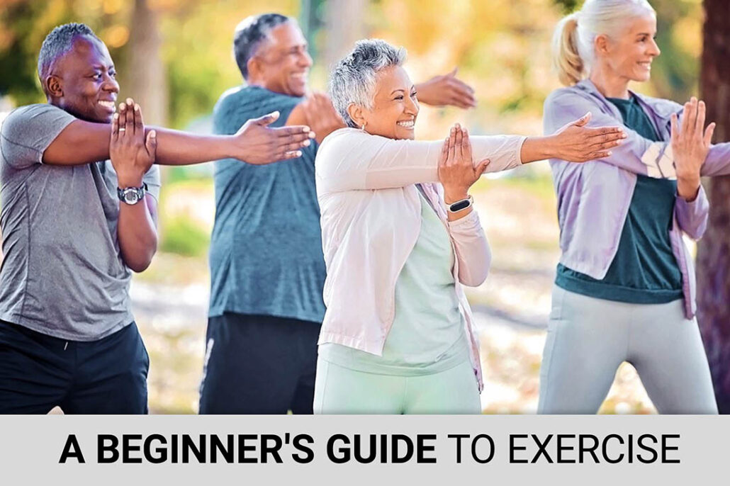Older adults do gentle stretches in beginner exercise class for type 2 diabetes