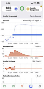 Patient's continuous glucose monitor data with high glucose