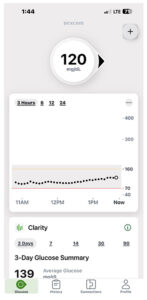 Patient's continuous glucose monitor data with glucose in target range