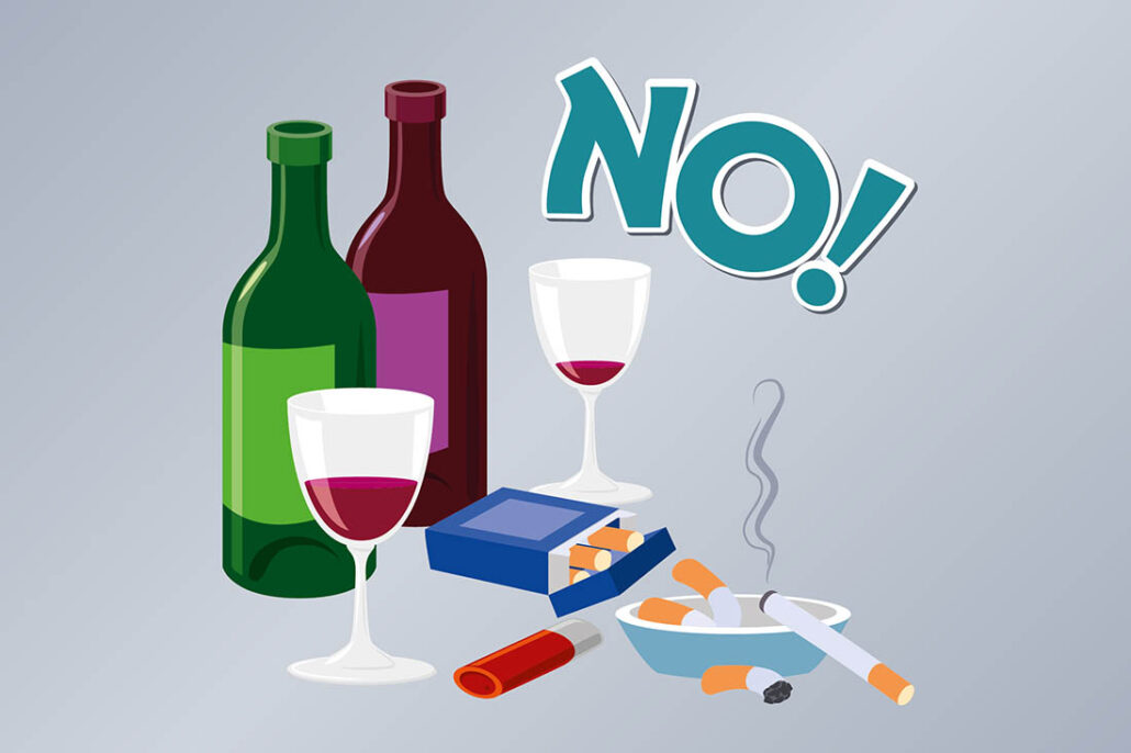 Excess alcohol and smoking can contribute to bone weakening