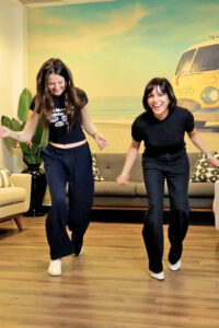 Type 1 diabetes influencer Mary Comeau and Dr. Manasi Jaiman behind the scenes filming their diabetes teen series videos