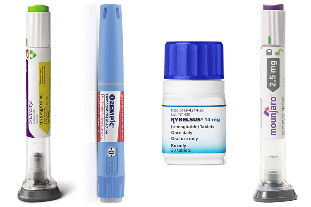 GLP-1 RAs include Mounjaro, Ozempic, Rybelsus, and Trulicity