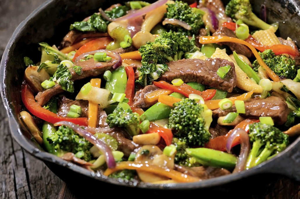 Healthy meal of beef and vegetable stir-fry