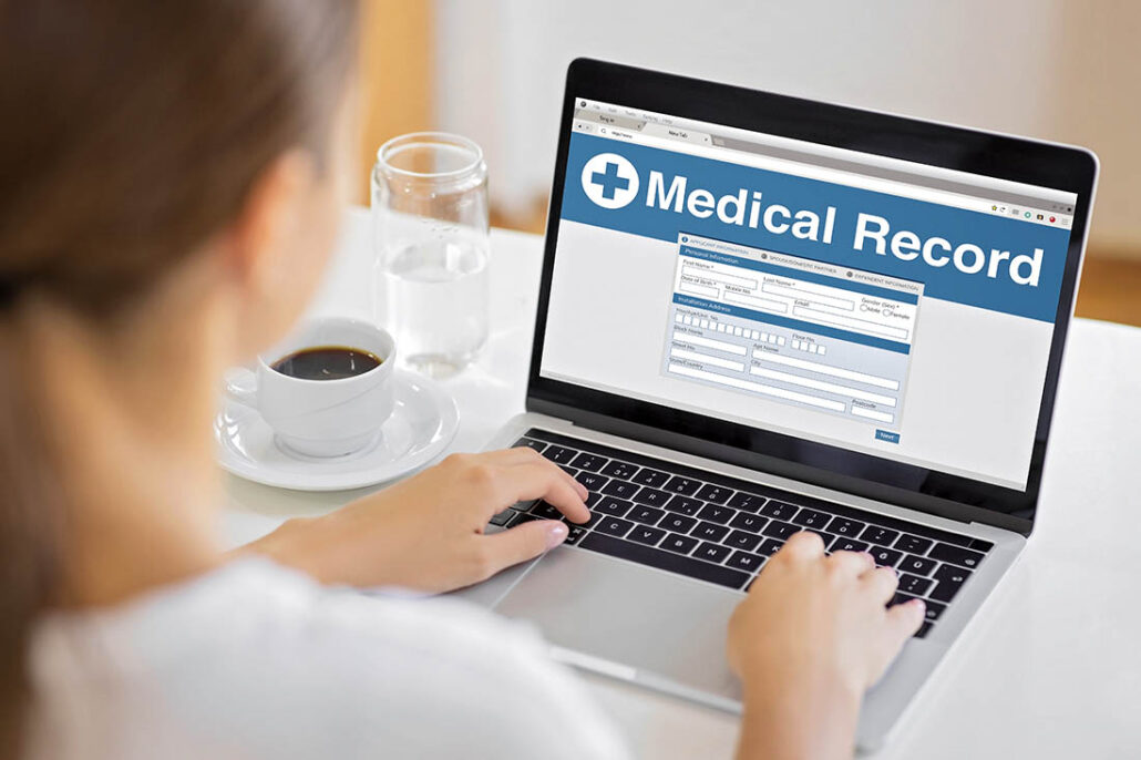 Patient looking through her medical records online