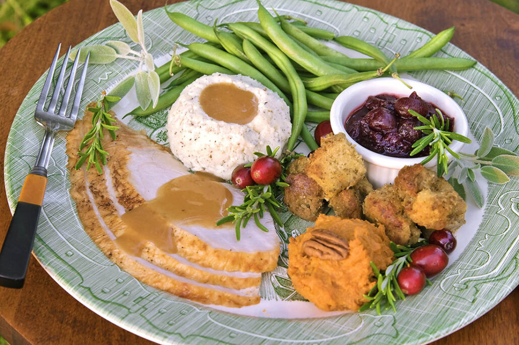 Thanksgiving plate perfectly balanced with small portions of food