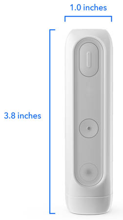 A front view of the MiniMed Flex insulin pump, showing that its size is 1 inch by almost 4 inches